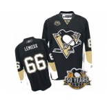 Women's Reebok Pittsburgh Penguins #66 Mario Lemieux Authentic Black Home 50th Anniversary Patch NHL Jersey