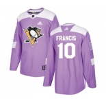 Youth Adidas Pittsburgh Penguins #10 Ron Francis Authentic Purple Fights Cancer Practice NHL Jersey