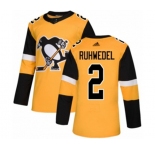 Youth Adidas Pittsburgh Penguins #2 Chad Ruhwedel Authentic Gold Alternate NHL Jersey