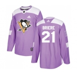Youth Adidas Pittsburgh Penguins #21 Michel Briere Authentic Purple Fights Cancer Practice NHL Jersey