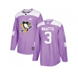 Youth Adidas Pittsburgh Penguins #3 Olli Maatta Purple Authentic Fights Cancer Stitched NHL Jersey