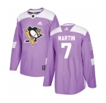 Youth Adidas Pittsburgh Penguins #7 Paul Martin Authentic Purple Fights Cancer Practice NHL Jersey