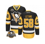 Youth Reebok Pittsburgh Penguins #58 Kris Letang Authentic Black Gold Third 50th Anniversary Patch NHL Jersey