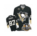 Youth Reebok Pittsburgh Penguins #87 Sidney Crosby Authentic Black Home 50th Anniversary Patch NHL Jersey