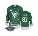 Youth Reebok Pittsburgh Penguins #87 Sidney Crosby Authentic Green St Patty's Day 2017 Stanley Cup Champions NHL Jersey