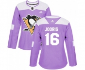Women Adidas Pittsburgh Penguins #16 Josh Jooris Authentic Purple Fights Cancer Practice NHL Jersey
