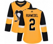 Women Adidas Pittsburgh Penguins #2 Chad Ruhwedel Authentic Gold Alternate NHL Jersey