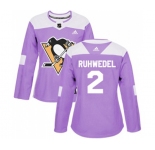 Women Adidas Pittsburgh Penguins #2 Chad Ruhwedel Authentic Purple Fights Cancer Practice NHL Jersey
