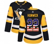Women Adidas Pittsburgh Penguins #22 Matt Hunwick Authentic Black USA Flag Fashion NHL Jersey