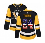 Women Adidas Pittsburgh Penguins #24 Jarred Tinordi Authentic Black USA Flag Fashion NHL Jersey