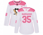 Women Adidas Pittsburgh Penguins #35 Tom Barrasso Authentic White Pink Fashion NHL Jersey