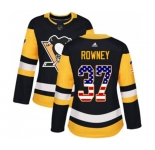Women Adidas Pittsburgh Penguins #37 Carter Rowney Authentic Black USA Flag Fashion NHL Jersey