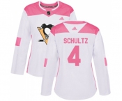 Women Adidas Pittsburgh Penguins #4 Justin Schultz Authentic White Pink Fashion NHL Jersey
