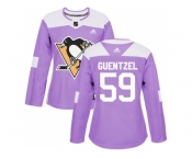 Women Adidas Pittsburgh Penguins #59 Jake Guentzel Purple Authentic Fights Cancer Stitched NHL Jersey