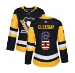 Women Adidas Pittsburgh Penguins #6 Jamie Oleksiak Authentic Black USA Flag Fashion NHL Jersey