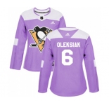 Women Adidas Pittsburgh Penguins #6 Jamie Oleksiak Authentic Purple Fights Cancer Practice NHL Jersey