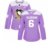 Women Adidas Pittsburgh Penguins #6 Jamie Oleksiak Authentic Purple Fights Cancer Practice NHL Jersey