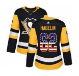 Women Adidas Pittsburgh Penguins #62 Carl Hagelin Authentic Black USA Flag Fashion NHL Jersey