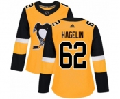 Women Adidas Pittsburgh Penguins #62 Carl Hagelin Authentic Gold Alternate NHL Jersey
