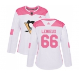 Women Adidas Pittsburgh Penguins #66 Mario Lemieux Authentic White Pink Fashion NHL Jersey