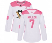 Women Adidas Pittsburgh Penguins #7 Joe Mullen Authentic White Pink Fashion NHL Jersey