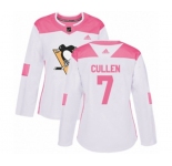 Women Adidas Pittsburgh Penguins #7 Matt Cullen Authentic White Pink Fashion NHL Jersey
