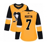 Women Adidas Pittsburgh Penguins #7 Paul Martin Authentic Gold Alternate NHL Jersey