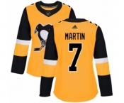 Women Adidas Pittsburgh Penguins #7 Paul Martin Authentic Gold Alternate NHL Jersey
