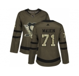 Women Adidas Pittsburgh Penguins #71 Evgeni Malkin Green Salute to Service Stitched NHL Jersey