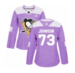 Women Adidas Pittsburgh Penguins #73 Jack Johnson Authentic Purple Fights Cancer Practice NHL Jersey