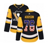 Women Adidas Pittsburgh Penguins #76 Calen Addison Authentic Black USA Flag Fashion NHL Jersey