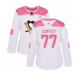 Women Adidas Pittsburgh Penguins #77 Paul Coffey Authentic White Pink Fashion NHL Jersey