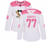 Women Adidas Pittsburgh Penguins #77 Paul Coffey Authentic White Pink Fashion NHL Jersey