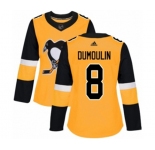 Women Adidas Pittsburgh Penguins #8 Brian Dumoulin Authentic Gold Alternate NHL Jersey
