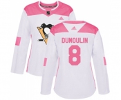 Women Adidas Pittsburgh Penguins #8 Brian Dumoulin Authentic White Pink Fashion NHL Jersey