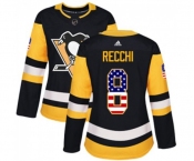 Women Adidas Pittsburgh Penguins #8 Mark Recchi Authentic Black USA Flag Fashion NHL Jersey