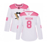 Women Adidas Pittsburgh Penguins #8 Mark Recchi Authentic White Pink Fashion NHL Jersey
