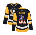 Women Adidas Pittsburgh Penguins #81 Phil Kessel Authentic Black USA Flag Fashion NHL Jersey