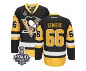 Women's Reebok Pittsburgh Penguins #66 Mario Lemieux Premier Black Gold Third 2017 Stanley Cup Final NHL Jersey