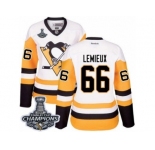 Women's Reebok Pittsburgh Penguins #66 Mario Lemieux Premier White Away 2017 Stanley Cup Champions NHL Jersey