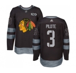 Adidas Chicago Blackhawks #3 Pierre Pilote Authentic Black 1917-2017 100th Anniversary NHL Jersey