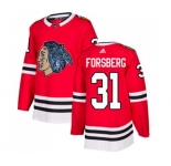 Adidas Chicago Blackhawks #31 Anton Forsberg Authentic Red Fashion Gold NHL Jersey