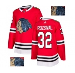 Adidas Chicago Blackhawks #32 Michal Rozsival Authentic Red Fashion Gold NHL Jersey