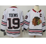 Men Adidas Chicago Blackhawks #19 Jonathan Toews White Road Authentic Stitched NHL Jersey