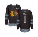 Men's Adidas Chicago Blackhawks #1 Glenn Hall Authentic Black 1917-2017 100th Anniversary NHL Jersey