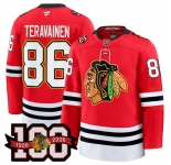 Men's Chicago Blackhawks #86 Teuvo Teravainen Red 2025 Home 100th Anniversary Stitched Hockey Jersey