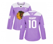 Women Adidas Chicago Blackhawks #10 Patrick Sharp Purple Authentic Fights Cancer Stitched NHL Jersey