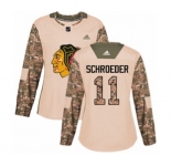 Women Adidas Chicago Blackhawks #11 Jordan Schroeder Authentic Camo Veterans Day Practice NHL Jersey