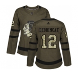 Women Adidas Chicago Blackhawks #12 Alex DeBrincat Authentic Green Salute to Service NHL Jersey