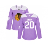 Women Adidas Chicago Blackhawks #20 Brandon Saad Purple Authentic Fights Cancer Stitched NHL Jersey